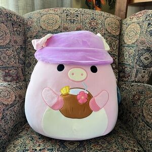 Squishmallows - 20” Peter the Pig w/Purple Bucket Hat - NWT